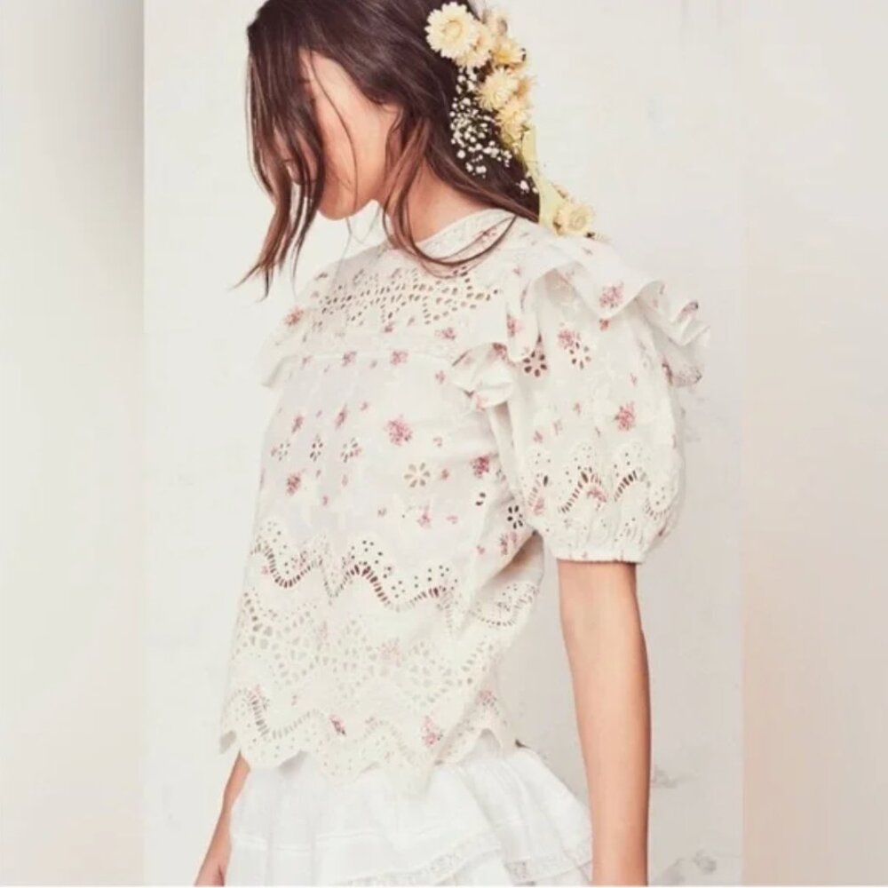 LoveShackFancy Tilda Top in French Cream XS